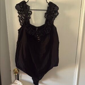 Black Lace Trim Bodysuit